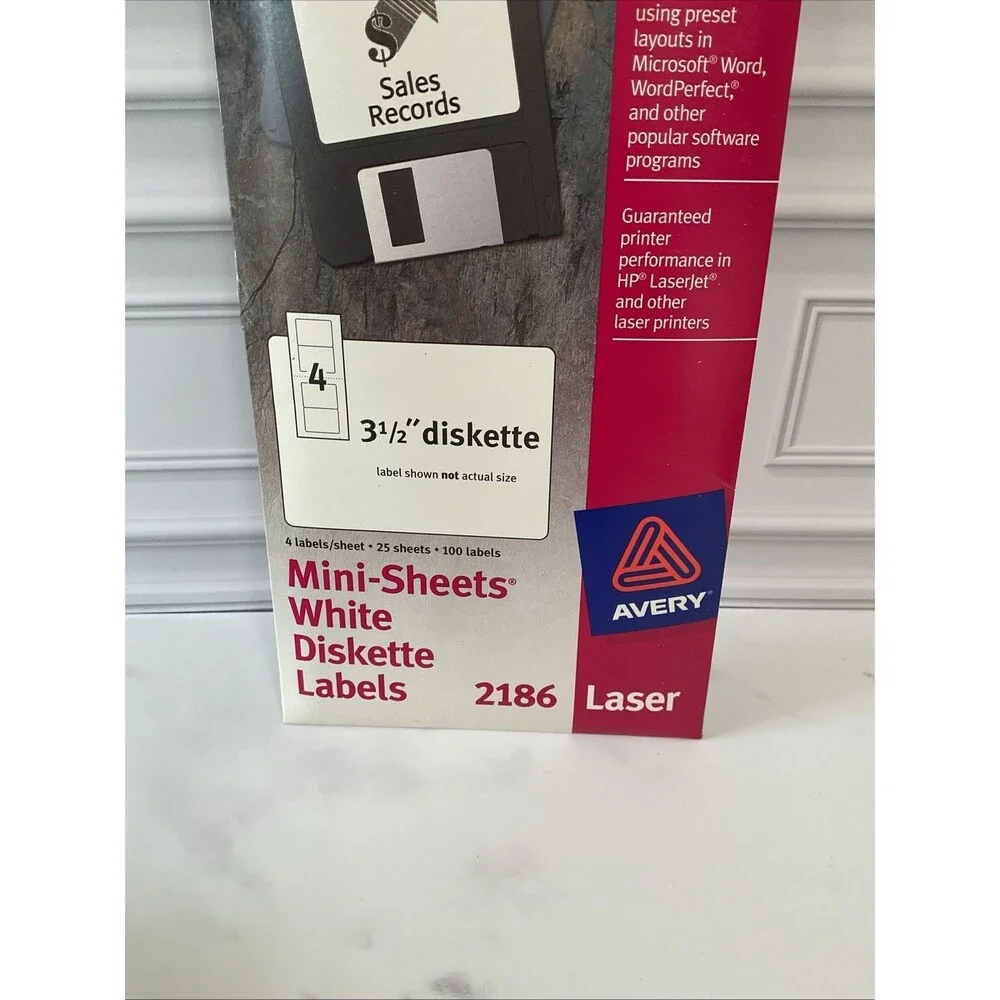 Avery 2186 Mini Sheets White Diskette Labels 25 Sheets,100 Labels